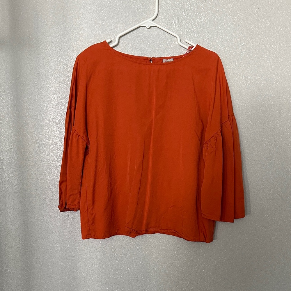 Cremieux Orange Cropped 3/4 Sleeves Lightweight Blouse Top